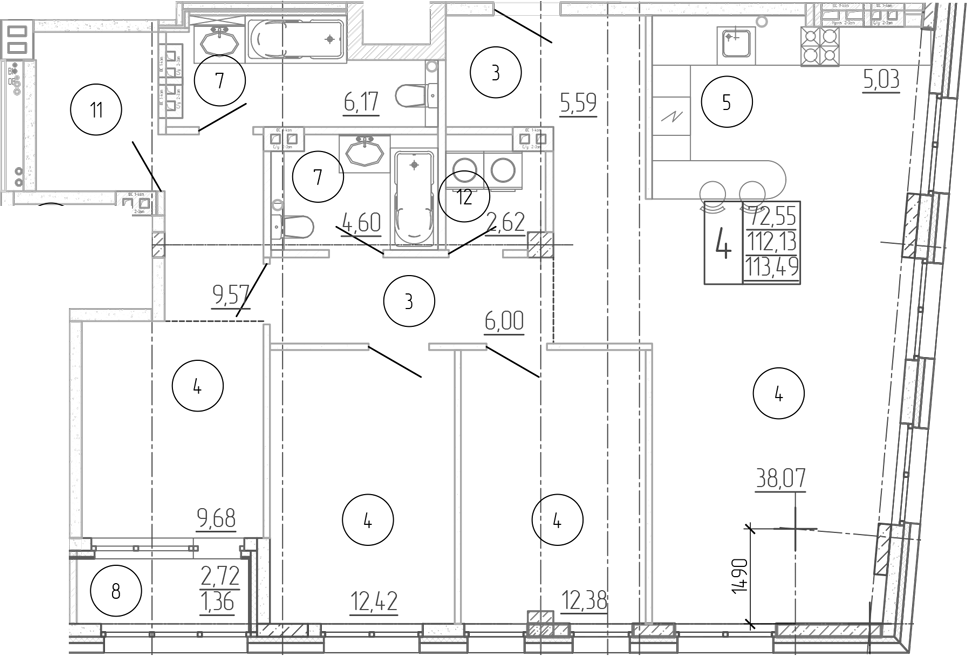 Планировка — Проявление, 4-комн., 112 м²