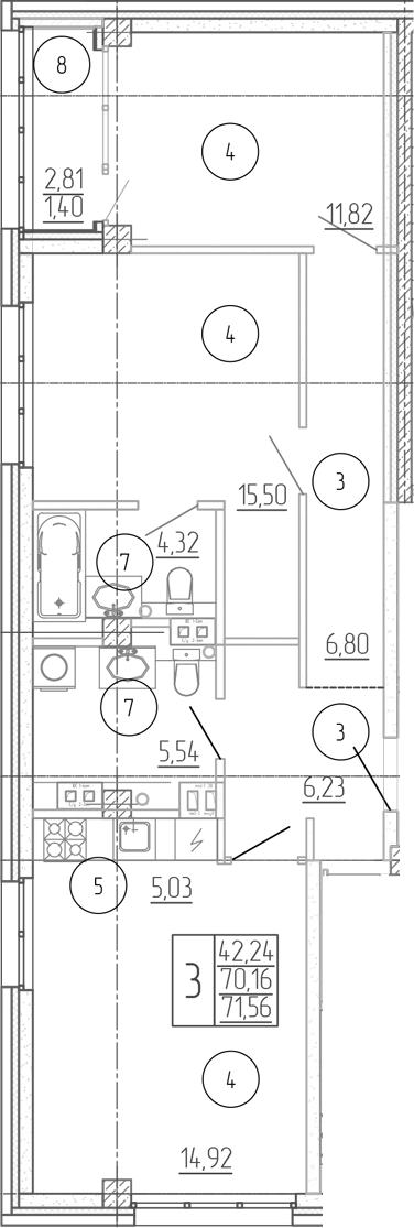 Планировка — Проявление, 3-комн., 70 м²