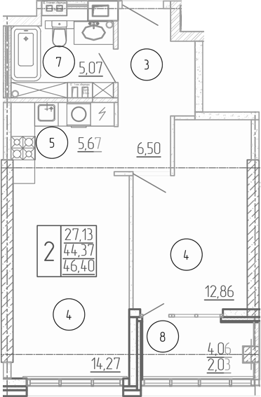 Планировка — Проявление, 2-комн., 44 м²