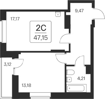 Планировка — Квартал на Игарской, 2-комн., 44 м²