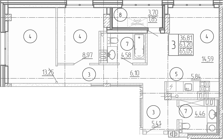 Планировка — Проявление, 3-комн., 63 м²