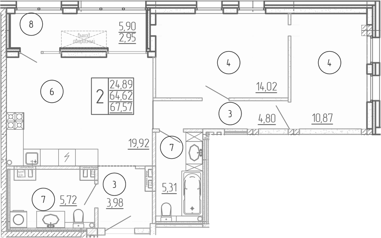 Планировка — Проявление, 2-комн., 65 м²