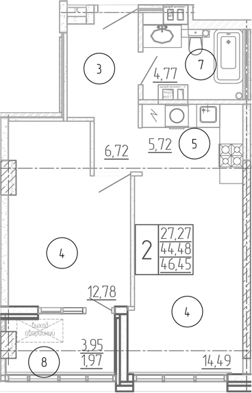 Планировка — Проявление, 2-комн., 44 м²