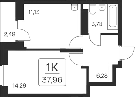 Планировка — Квартал на Игарской, 1-комн., 35 м²