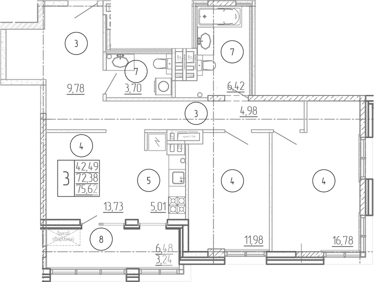 Планировка — Проявление, 3-комн., 72 м²