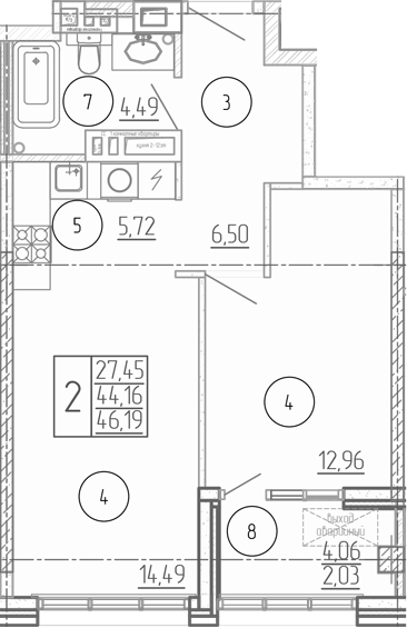 Планировка — Проявление, 2-комн., 44 м²