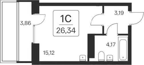 Планировка — Квартал на Игарской, Студия, 22 м²