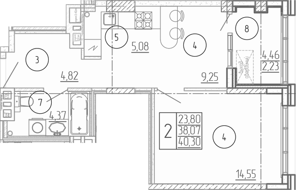 Планировка — Проявление, 2-комн., 38 м²