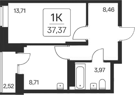 Планировка — Квартал на Игарской, 1-комн., 35 м²