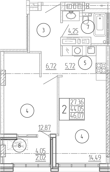 Планировка — Проявление, 2-комн., 44 м²