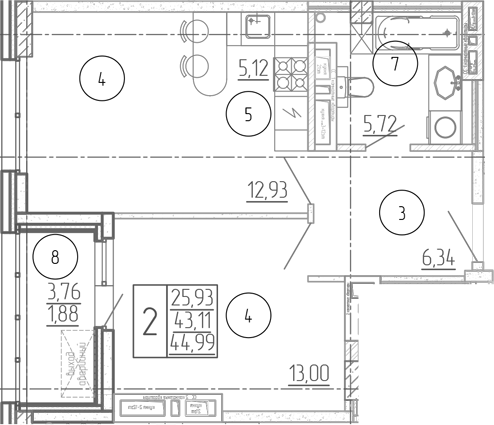 Планировка — Проявление, 2-комн., 43 м²
