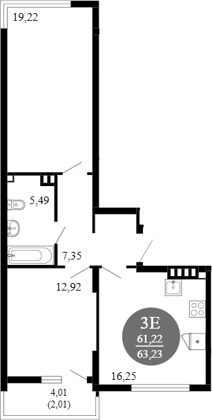Планировка — 1799, 3-комн., 61 м²