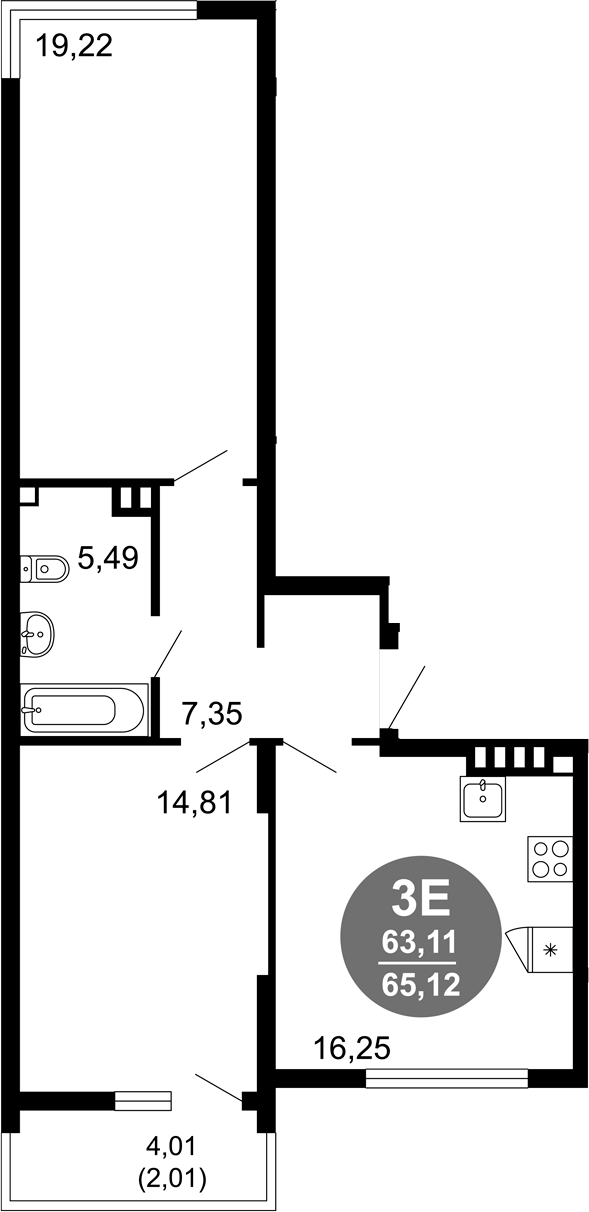 Планировка — 1799, 3-комн., 63 м²