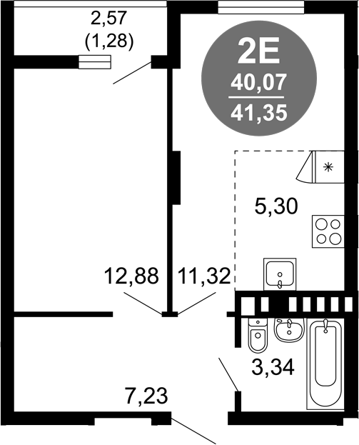 Планировка — 1799, 2-комн., 40 м²