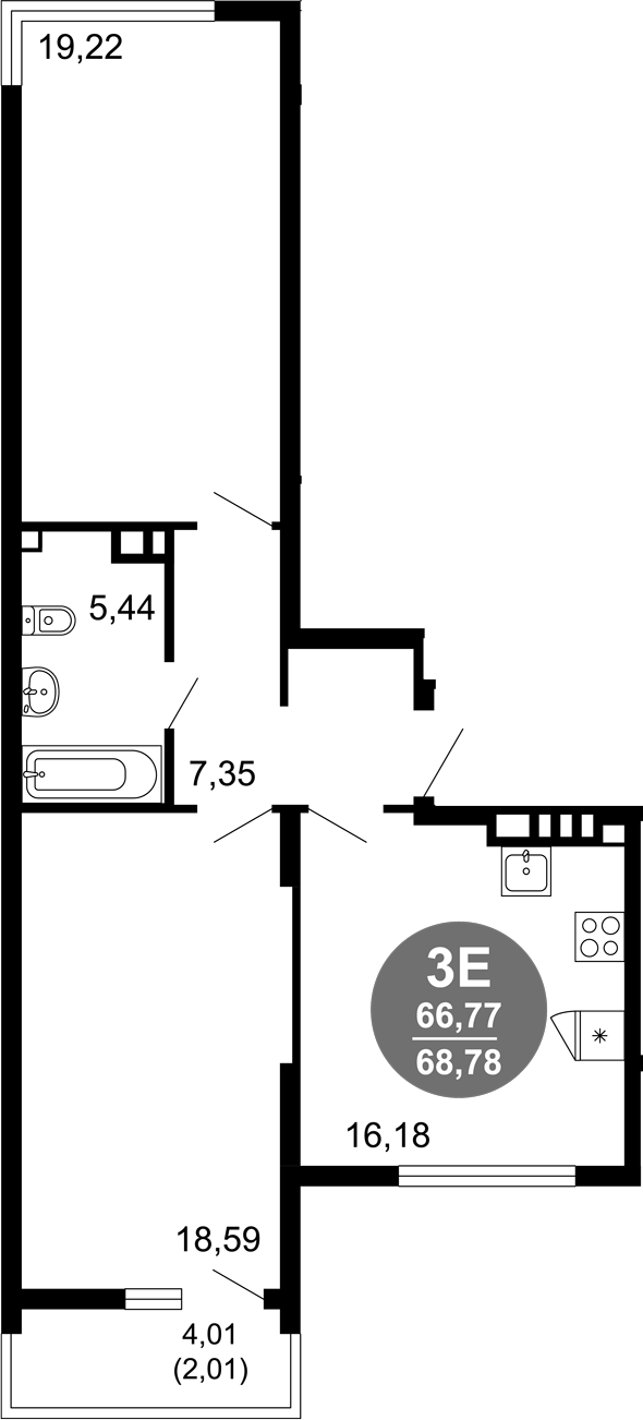 Планировка — 1799, 3-комн., 67 м²
