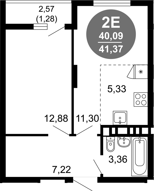 Планировка — 1799, 2-комн., 40 м²