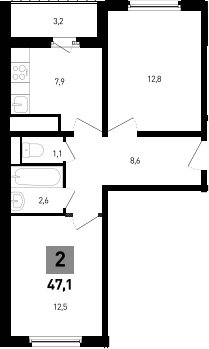 Планировка — Левенцовка парк, 2-комн., 46 м²
