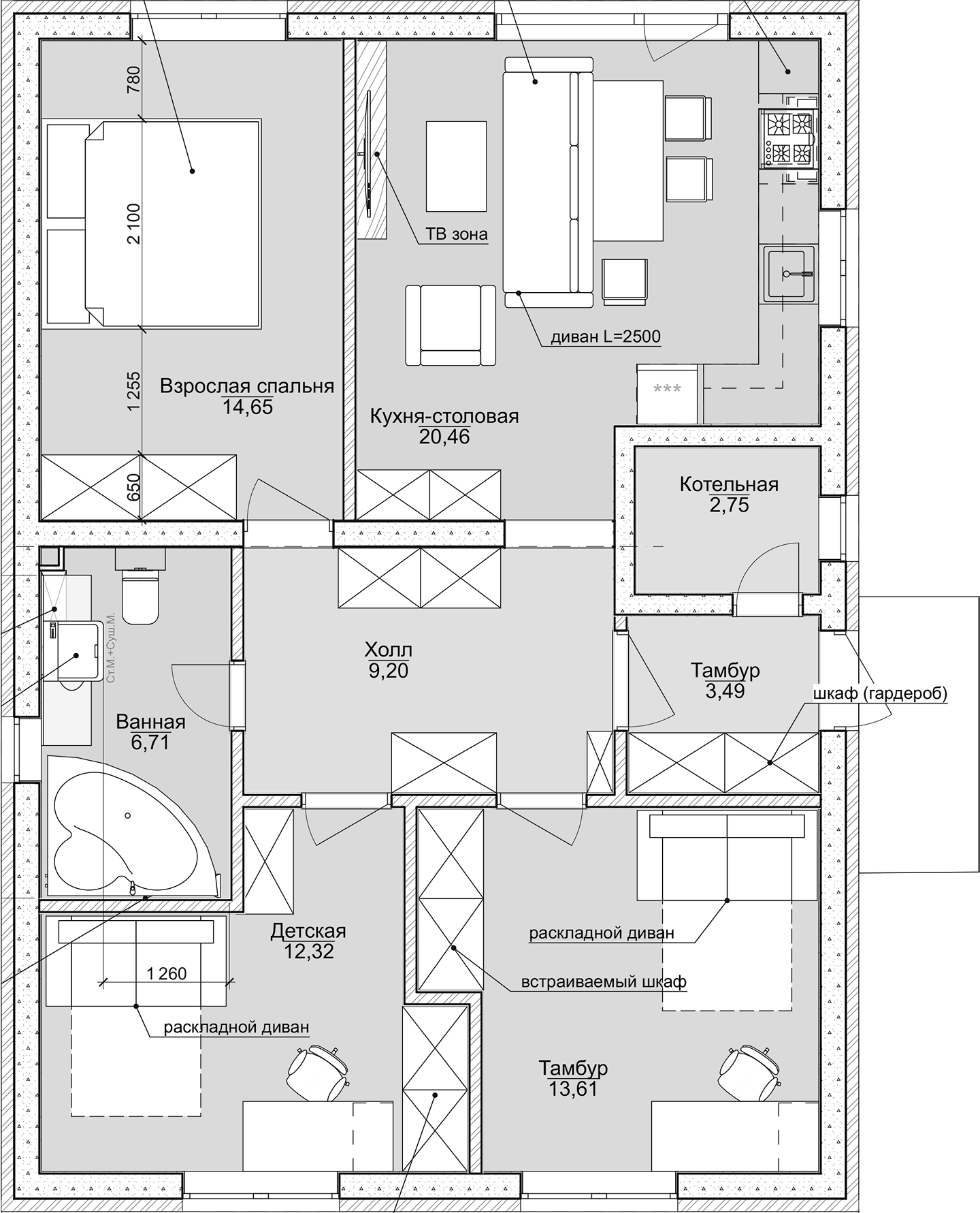 Планировка — Коттеджный поселок Особенный, 3-комн., 85 м²