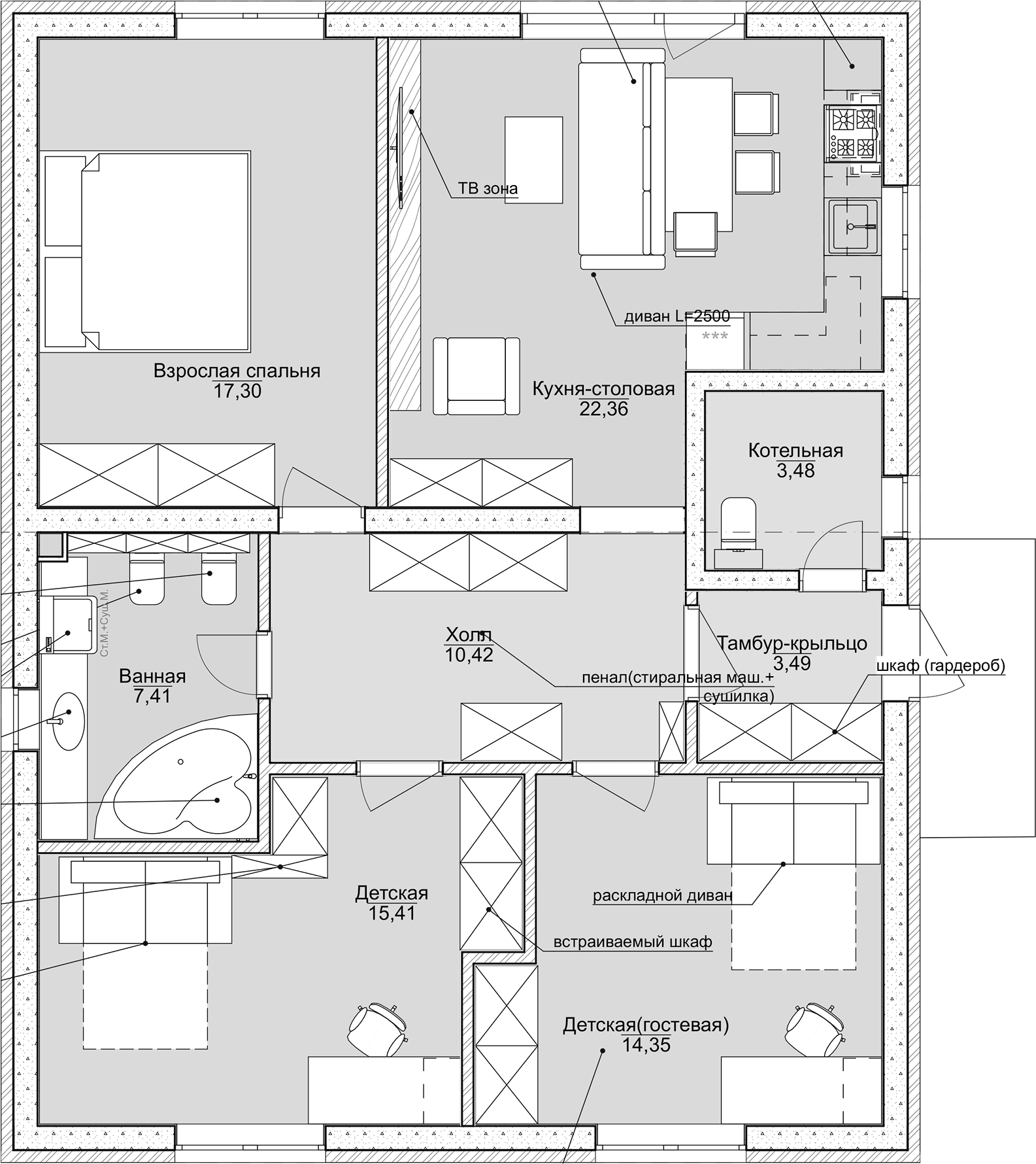 Планировка — Коттеджный поселок Особенный, 3-комн., 95 м²
