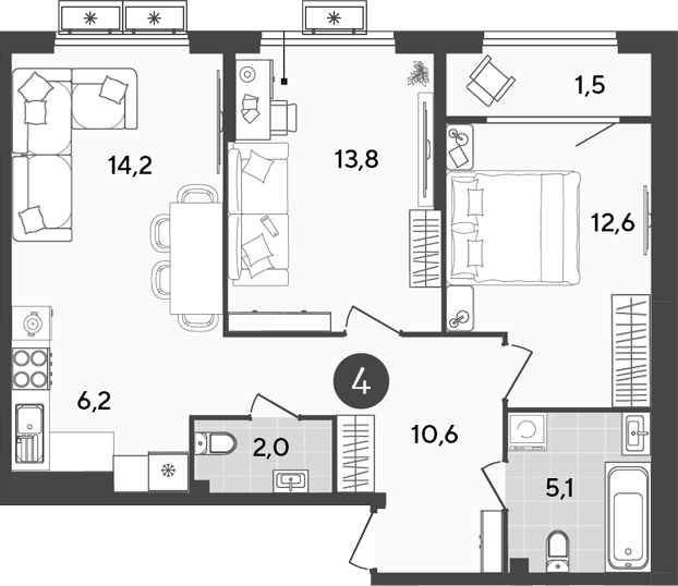 Планировка — Порто-Ново, 3-комн., 65 м²