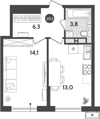Планировка — Порто-Ново, 1-комн., 37 м²