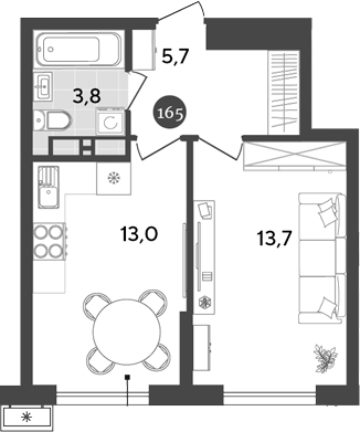 Планировка — Порто-Ново, 1-комн., 36 м²