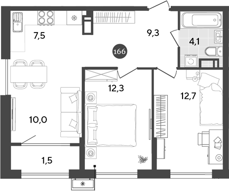 Планировка — Порто-Ново, 3-комн., 56 м²