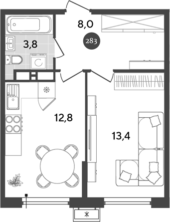 Планировка — Порто-Ново, 1-комн., 38 м²
