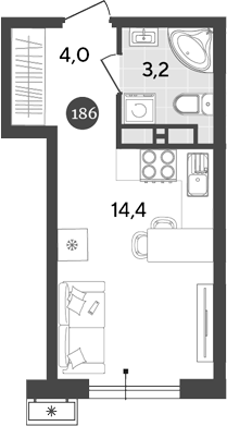 Планировка — Порто-Ново, Студия, 22 м²