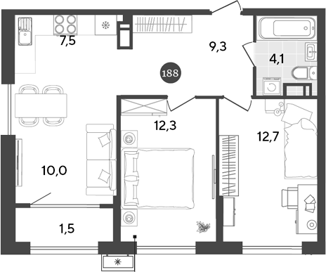 Планировка — Порто-Ново, 3-комн., 56 м²