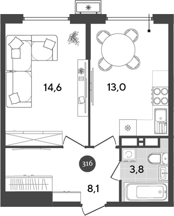 Планировка — Порто-Ново, 1-комн., 40 м²
