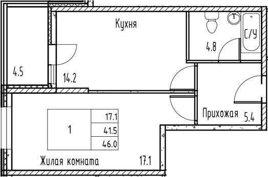 Планировка — Gray, 1-комн., 41 м²