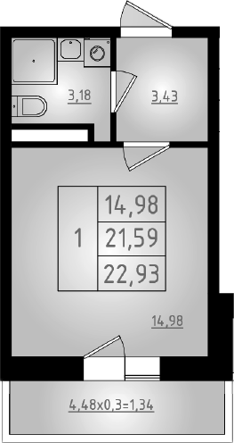 Планировка — Мега 2, Студия, 22 м²
