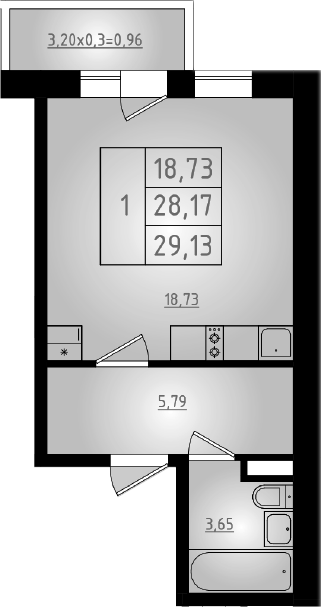 Планировка — Мега 2, Студия, 28 м²