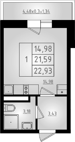 Планировка — Мега 2, Студия, 22 м²