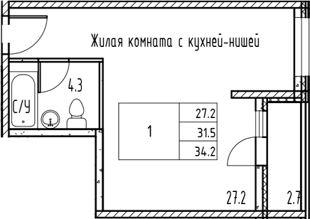 Планировка — Gray, Студия, 31 м²