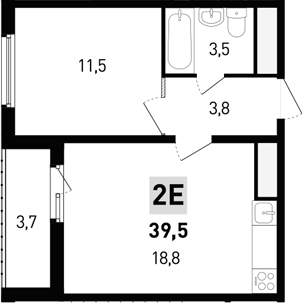 Планировка — 5 элемент Аске, 2-комн., 38 м²