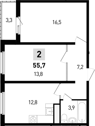 Планировка — 5 элемент Аске, 2-комн., 54 м²