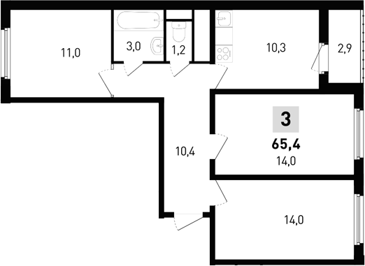 Планировка — 5 элемент Аске, 3-комн., 64 м²