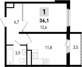 Планировка — 5 элемент Аске, 1-комн., 35 м²