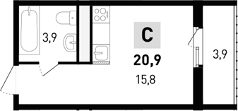 Планировка — 5 элемент Аске, Студия, 20 м²