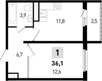Планировка — 5 элемент Аске, 1-комн., 35 м²