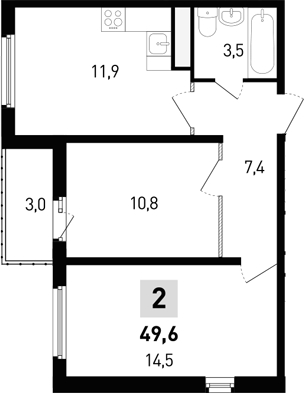 Планировка — 5 элемент Аске, 2-комн., 48 м²