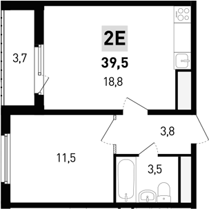 Планировка — 5 элемент Аске, 2-комн., 38 м²
