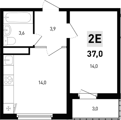 Планировка — 5 элемент Аске, 2-комн., 36 м²