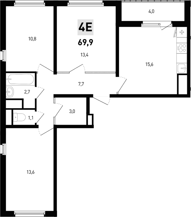 Планировка — 5 элемент Аске, 4-комн., 68 м²