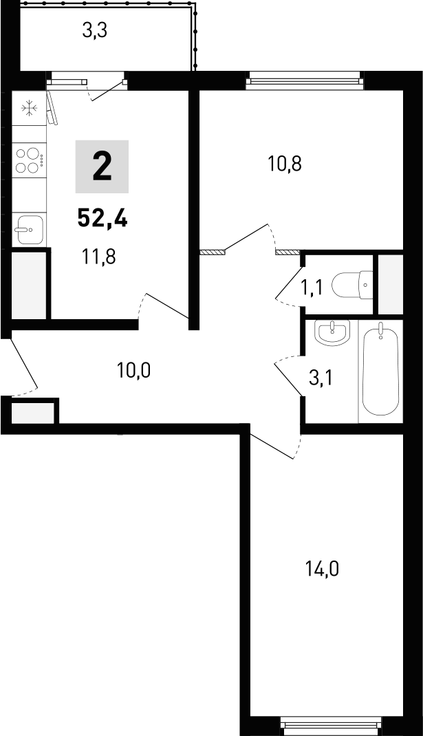 Планировка — 5 элемент Аске, 2-комн., 51 м²