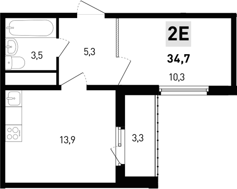 Планировка — 5 элемент Аске, 2-комн., 33 м²