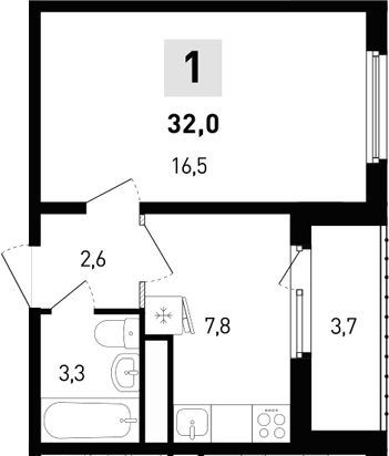Планировка — 5 элемент Аске, 1-комн., 30 м²