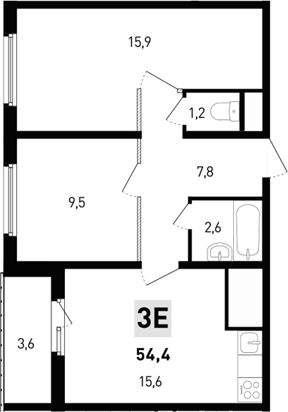 Планировка — 5 элемент Аске, 3-комн., 53 м²